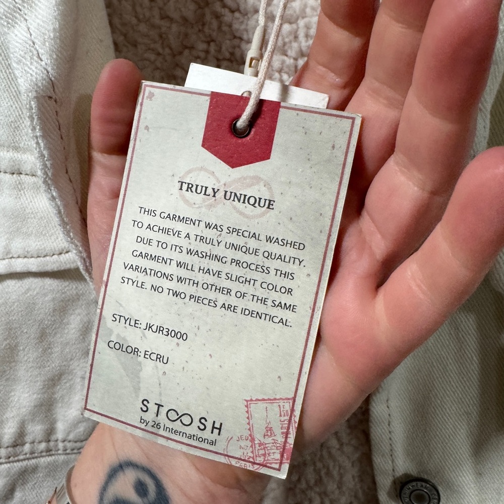 Stoosh white denim jacket w faux sherpa lining and pockets new - Picture 4 of 7